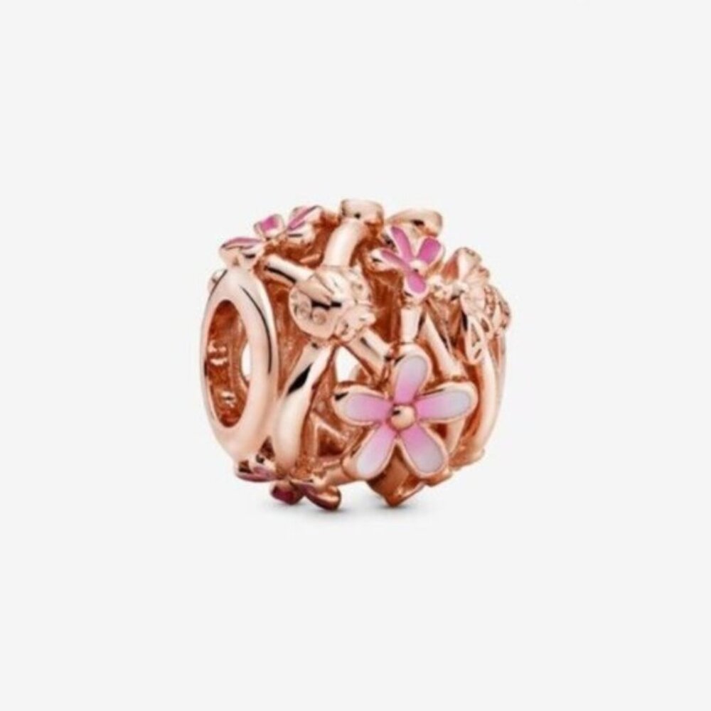 NWT Pandora Openwork Pink Daisy Flower Charm